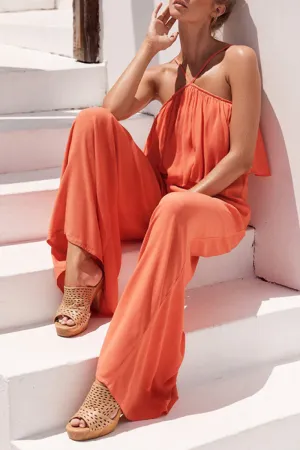 Fashion Elegant Solid Patchwork Flounce Straight Jumpsuits